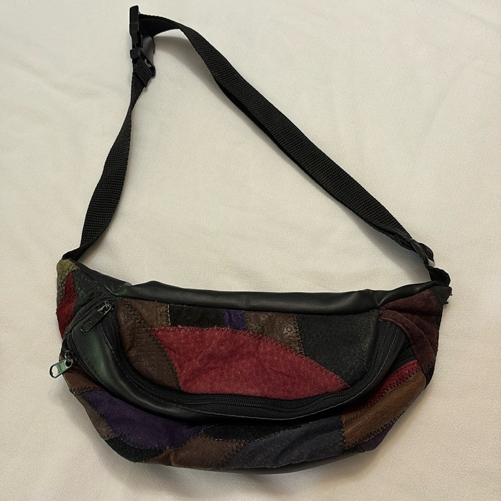 Vintage Leather Patchwork Double Compartment Adju… - image 2